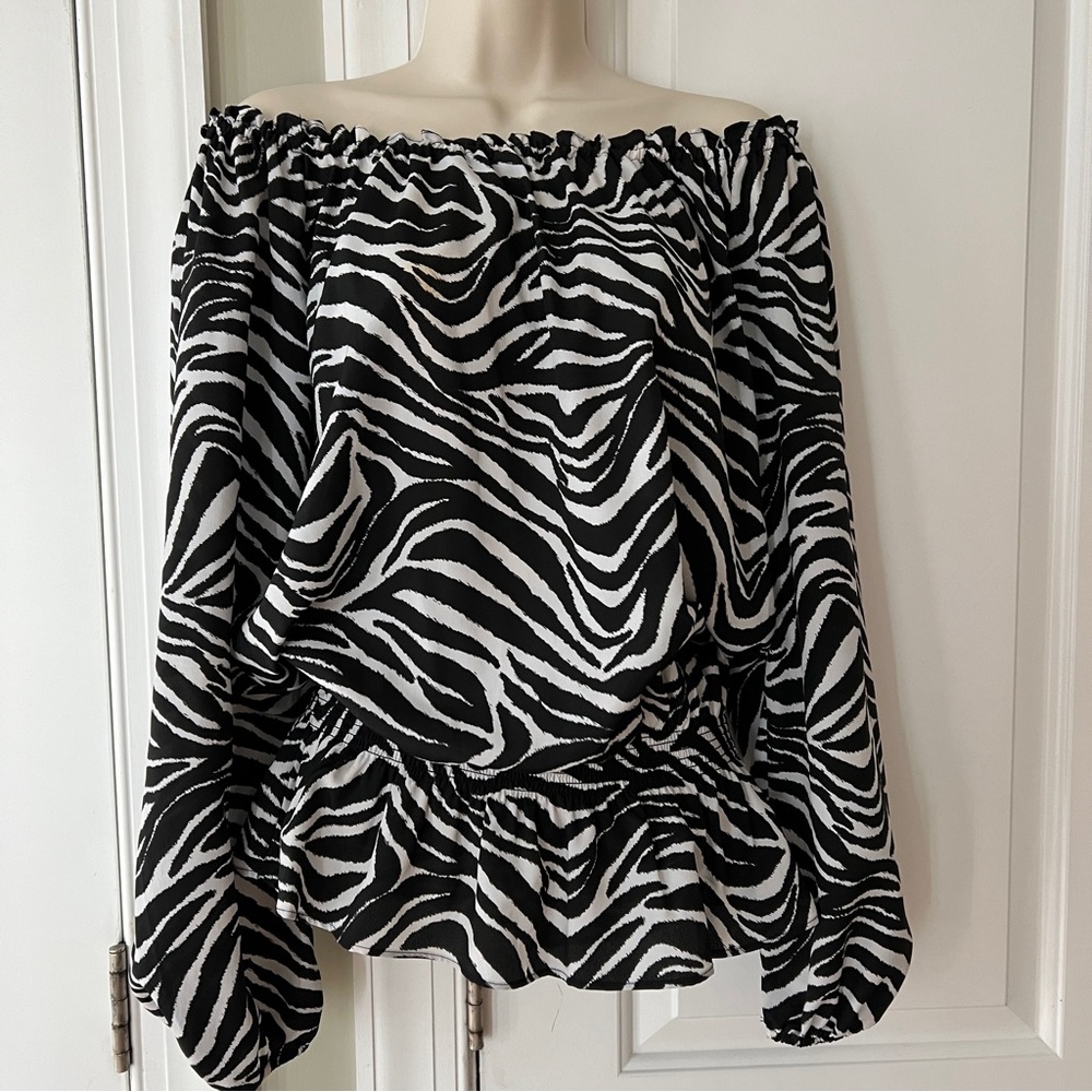 Michael Kors Zebra Print Off Shoulder Blouse Size XS